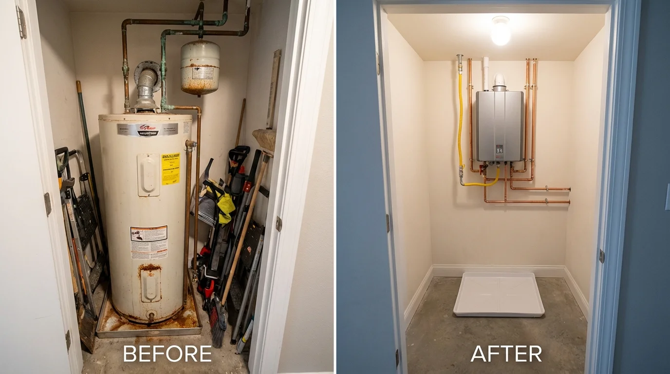 Tank water heater versus wall-mounted tankless unit comparison for Mount Carmel, PA homeowners