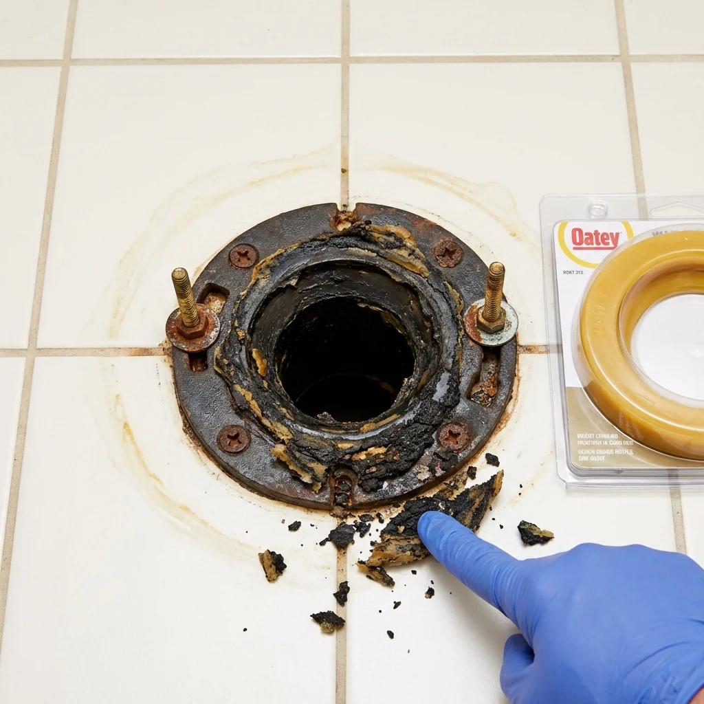 Failed wax ring showing water seepage at the base of a toilet in a Mount Carmel, PA home
