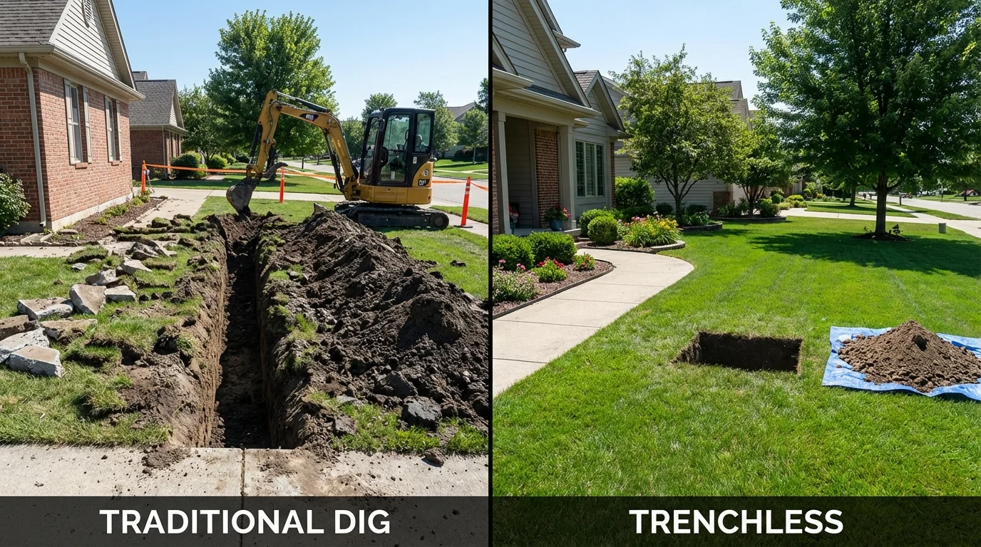 Trenchless sewer repair with minimal yard damage versus traditional excavation in Mount Carmel, PA